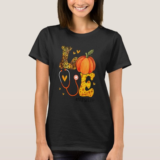 Love Nurse Life Fall Nurse Leopard Plaid Thanksgiv T Shirt (Framsida)