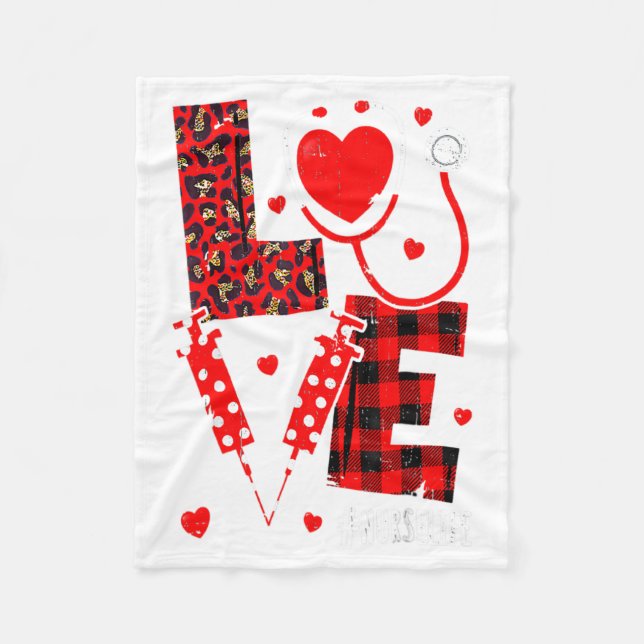 Love Nurse Life Valentine Day Leopard Plaid Red He Fleecefilt (Framsidan)