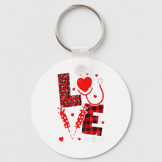 Love Nurse Life Valentine Day Leopard Plaid Red He Nyckelring (Framsida)