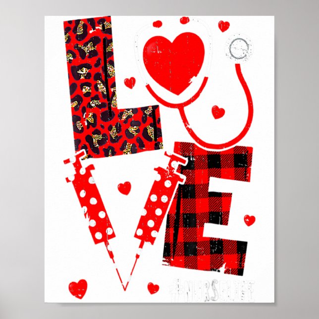 Love Nurse Life Valentine Day Leopard Plaid Red He Poster (Framsidan)
