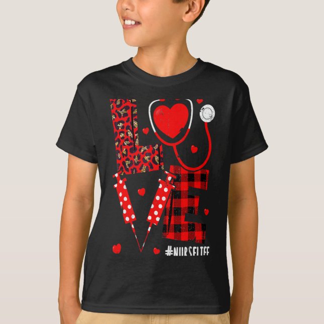 Love Nurse Life Valentine Day Leopard Plaid Red He T Shirt (Framsida)