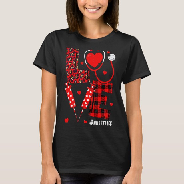 Love Nurse Life Valentine Day Leopard Plaid Red He T Shirt (Framsida)