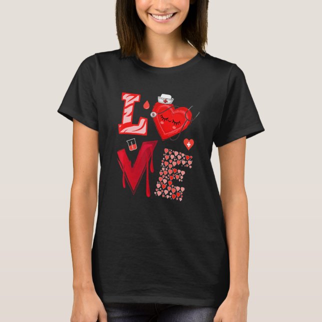 Love Nurse Red Heart Happy Valentine's Day T Shirt (Framsida)