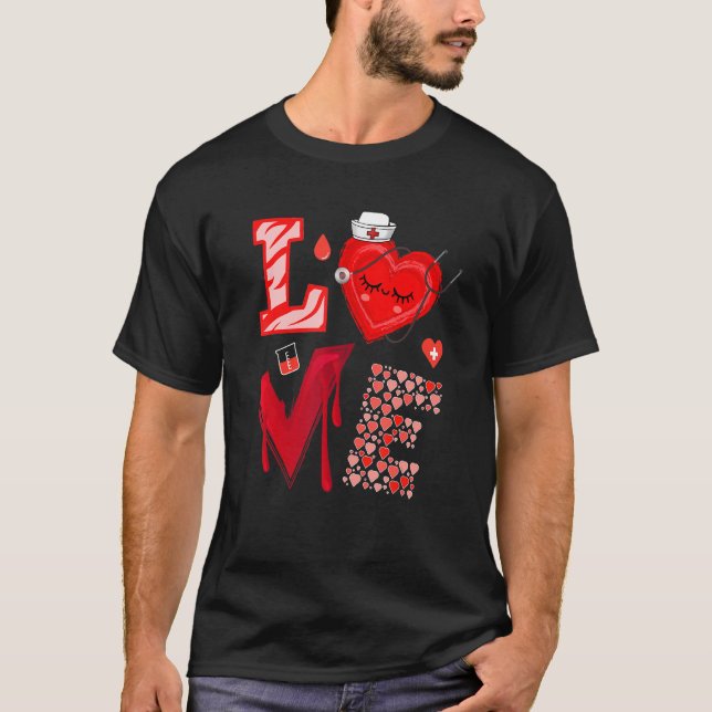 Love Nurse Red Heart Happy Valentine's Day T Shirt (Framsida)
