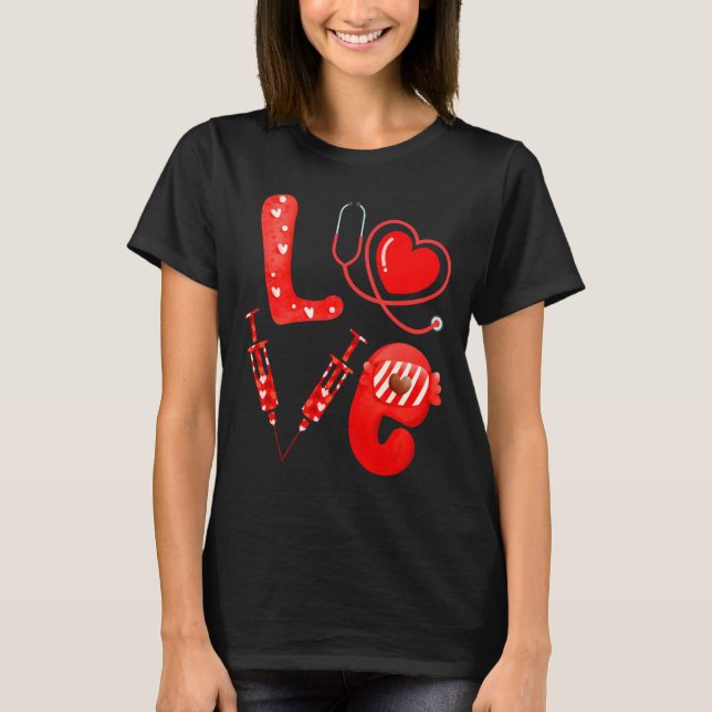 Love Nurse Stethoscope Syringe Happy Valentines D  T Shirt (Framsida)