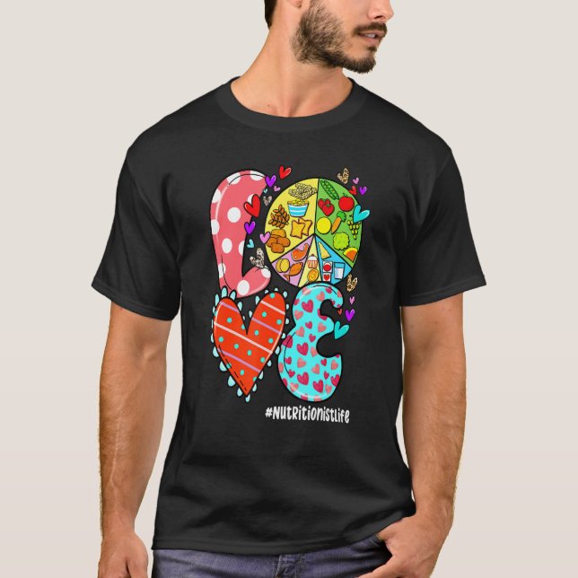 LOVE Nutritionist Life Leopard Heart Valentine's D T Shirt (Framsida)