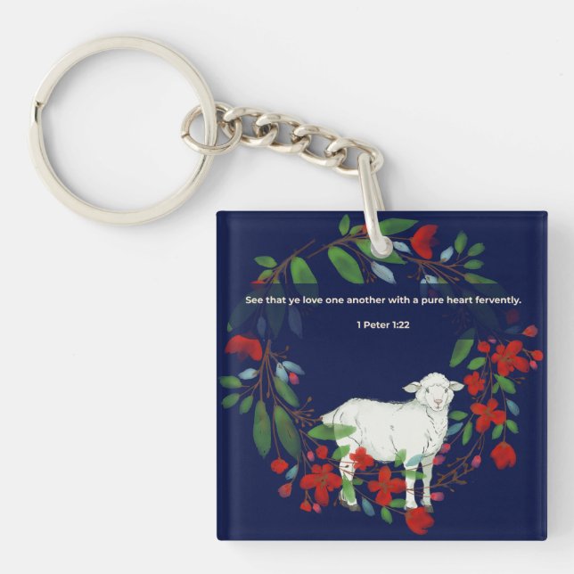 Love One Another | Lamb & Floral Acrylic Keychain (Framsidan)