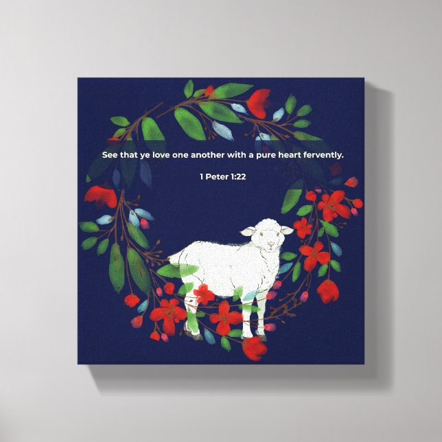 Love One Another | Lamb & Floral Canvas Print (Framsida)