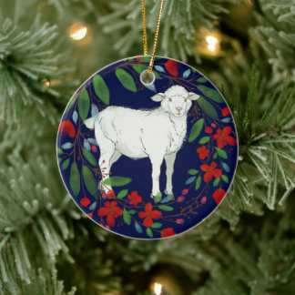 Love One Another | Lamb & Floral Ceramic Ornament