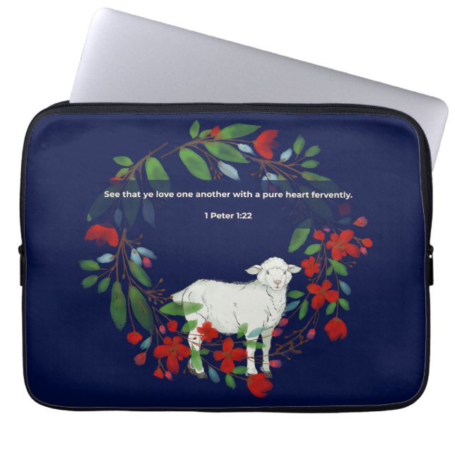 Love One Another | Lamb & Floral Laptop Sleeve (Framsidan)