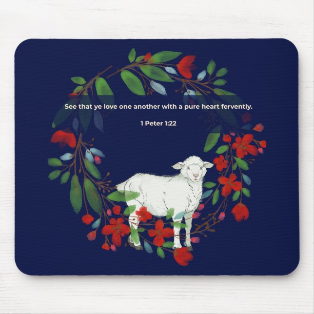 Love One Another | Lamb & Floral Mousepad Musmatta (Framsidan)