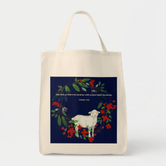 Love One Another | Lamb & Floral Tote Bag Tygkasse