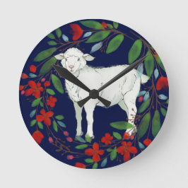 Love One Another | Lamb & Floral Wall Clock Rund Klocka