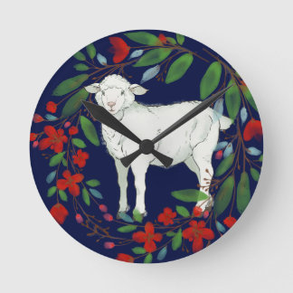 Love One Another | Lamb & Floral Wall Clock Rund Klocka