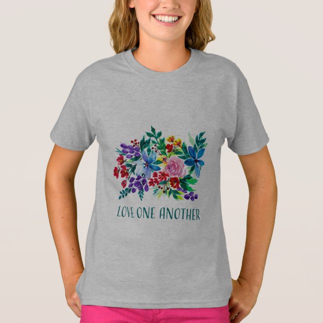 Love One Another-Phoebe Floral Inspirational  T Shirt (Framsida)