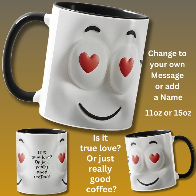 Love or Coffee?  Add Name Message, Expressive Face Mugg (Skapare uppladdad)