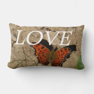 lOVE ,orange och grön fjäril kudde