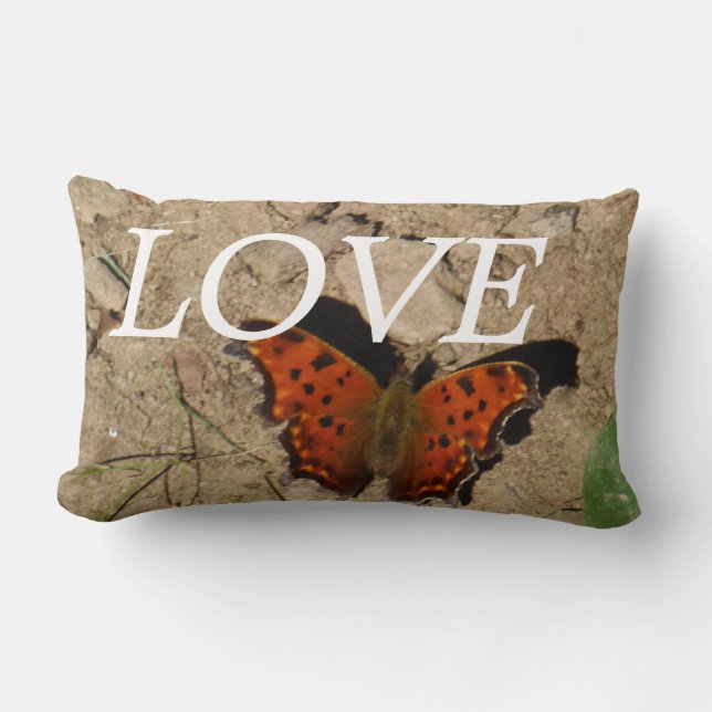 lOVE ,orange och grön fjäril kudde (Framsida)