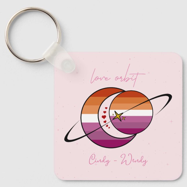Love Orbit Universum Sol & Måne Solnedgång Lesbisk Nyckelring (Framsida)