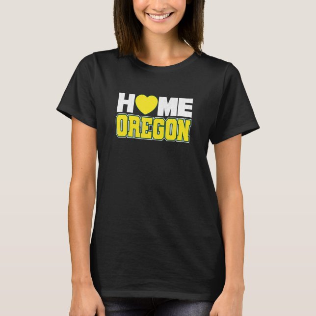Love Oregon Green & Yellow Oregon Heart Hometown L T Shirt (Framsida)