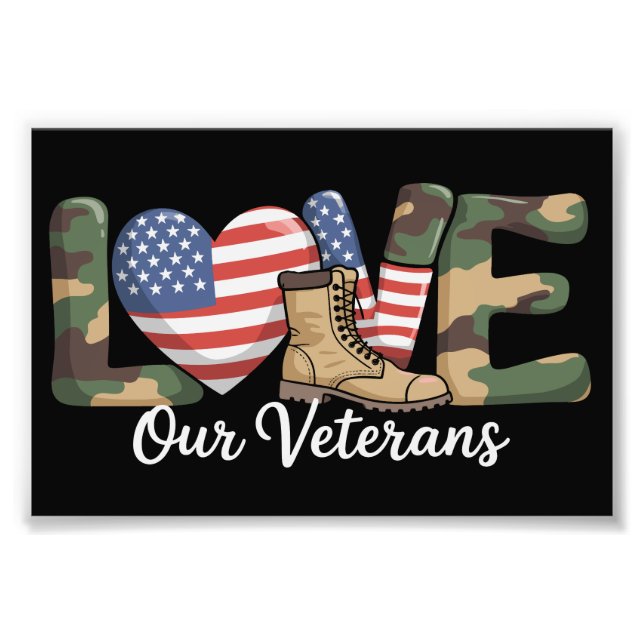Love Our Veterans Day Proud Military American Flag Fototryck (Framsidan)