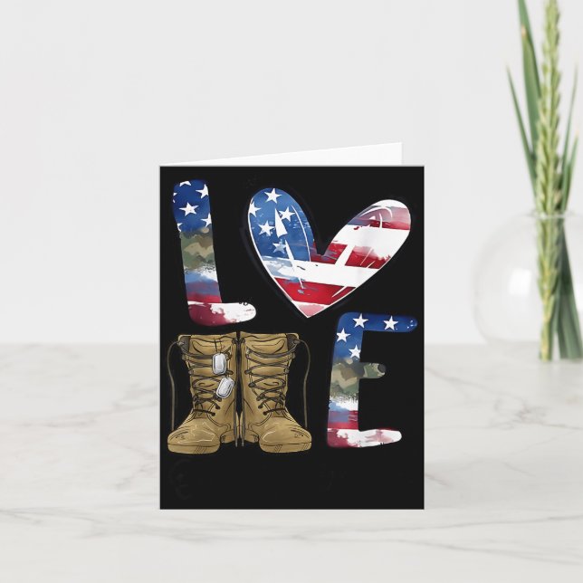 Love Our Veterans Day Proud Military American Flag Kort (Framsida)