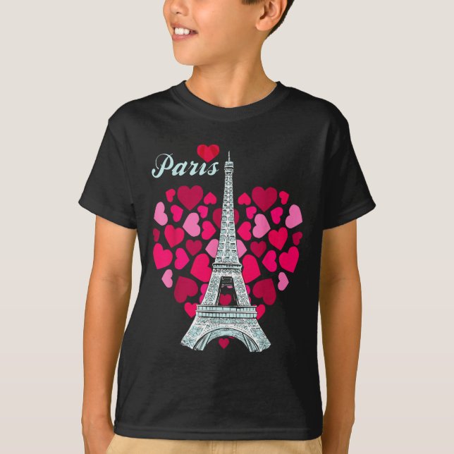 Love Paris Heart Eiffel Tower Souvenir France Fren T Shirt (Framsida)