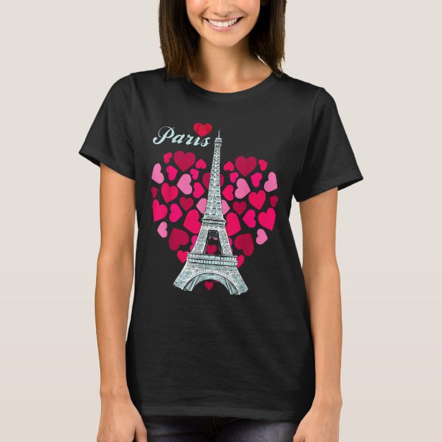 Love Paris Heart Eiffel Tower Souvenir France Fren T Shirt (Framsida)