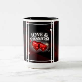 Love & Passion Mug - Red Glowing Hearts on Black Två-Tonad Mugg