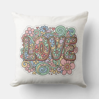 Love Pastel Floral Retro Typography Kudde