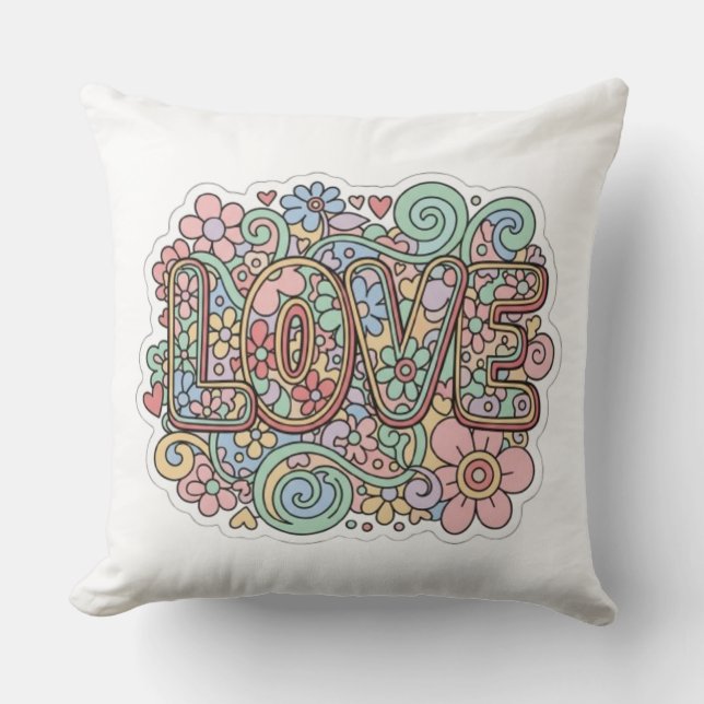 Love Pastel Floral Retro Typography Kudde (Framsida)
