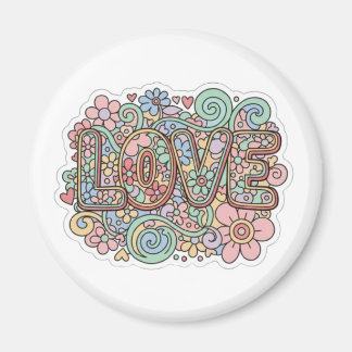 Love Pastel Floral Retro Typography Magnet