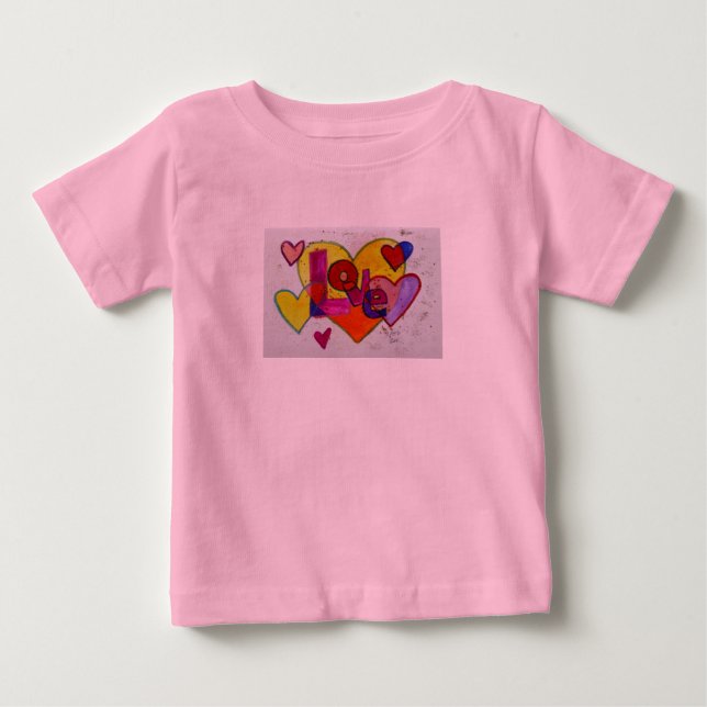 Love Patchwork Hearts Glitter Word Art Shirts T-shirt (Framsida)