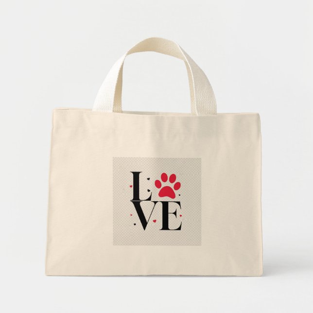 Love Paw Print – Cute Pet Lover Tote Bag Mini Tygkasse (Framsidan)