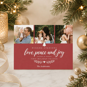Love Peace and Joy Familjefoto julkort Helg Vykort