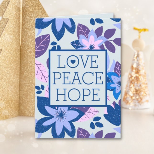 Love Peace Hope Modern Botanical Floral Christmas Helgkort (Skapare uppladdad)