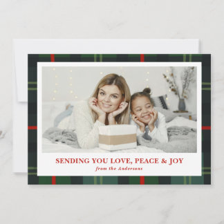 "Love, Peace & Joy" Rutig julkort för foton