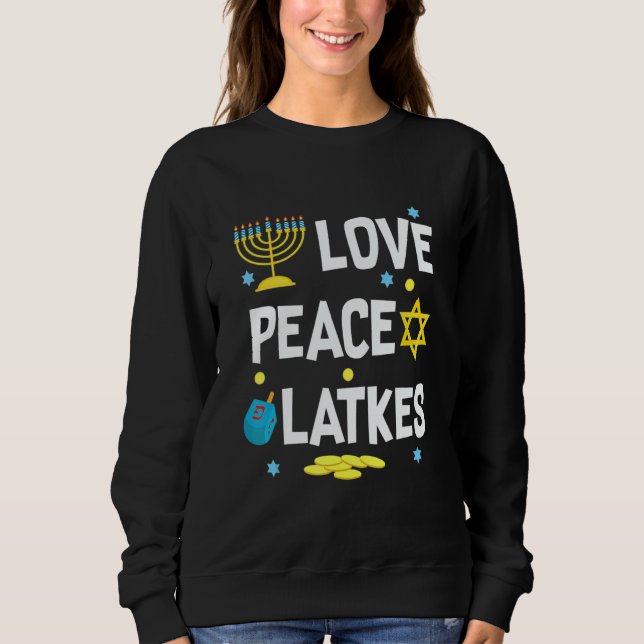Love Peace Latkes Hanukkah Chanukah Jewish T Shirt (Framsida)