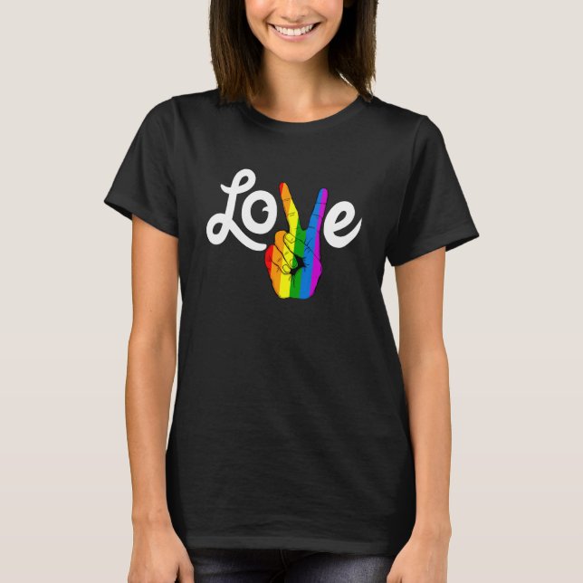 Love  Peace Sign Hand LGBT Gay Pride Flag LGBTQ Ra T Shirt (Framsida)