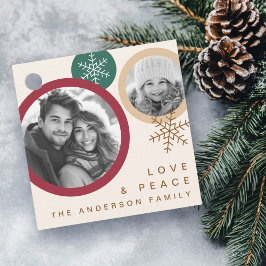Love peace snowflakes red green photo holiday gåvor etiketter