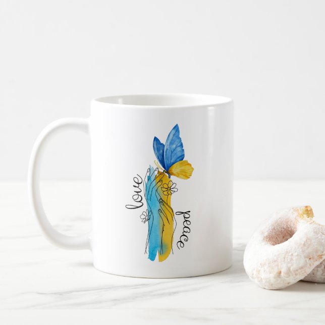 Love, Peace Ukraine Kaffemugg (Med munk)