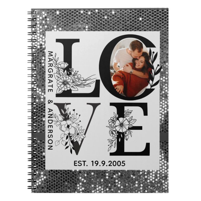 Love photo simple modern personalised gift silver anteckningsbok (Framsidan)