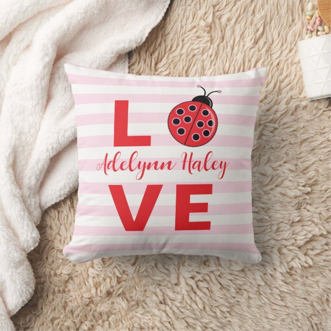 LOVE Pink Striped ladybug Throw Pillow Kudde (Filt)