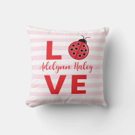 LOVE Pink Striped ladybug Throw Pillow Kudde