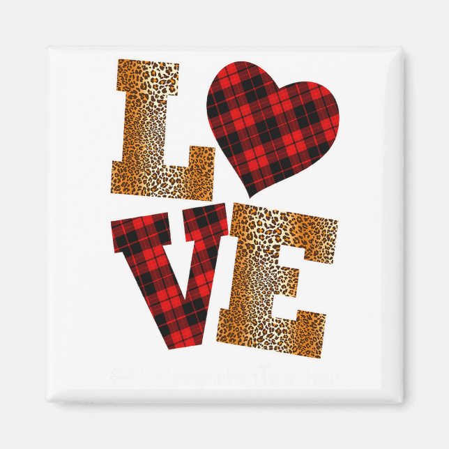 Love Plaid Red Leopard Kindergarten Teacher Valent Magnet (Framsidan)