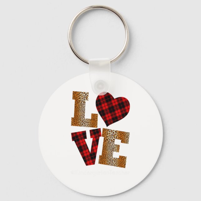 Love Plaid Red Leopard Kindergarten Teacher Valent Nyckelring (Framsida)