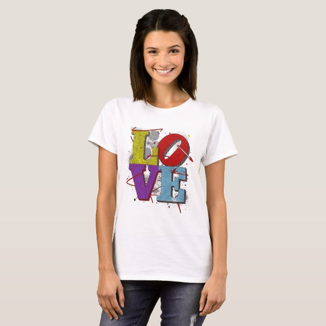 LOVE Pop Art  – Retro Valentine’s T-Shirt (Hel framsida)