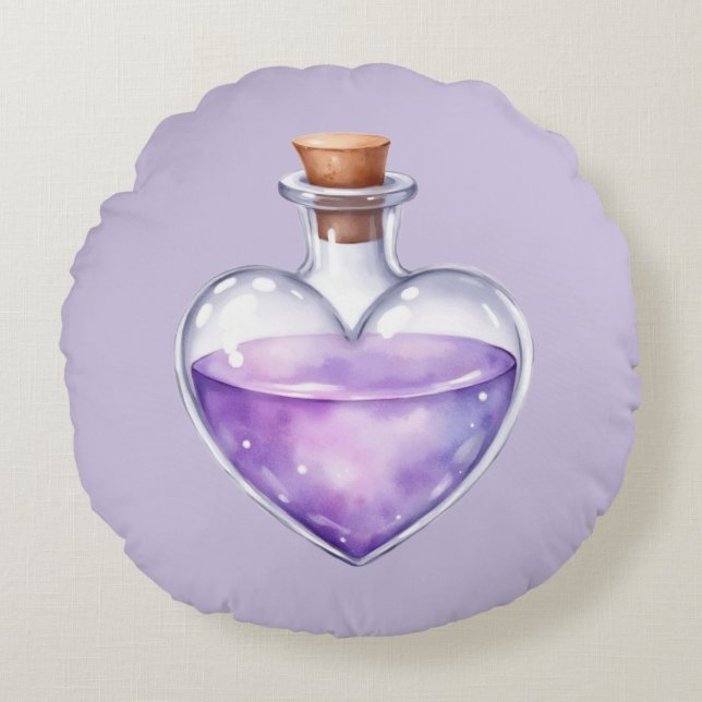 Love Potion Round Throw Pillow, Purple Magic Rund Kudde (Framsidan)