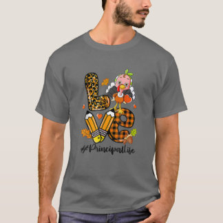 Love Principal Leopard Pumpkin Turkey Fall Thanksg T Shirt