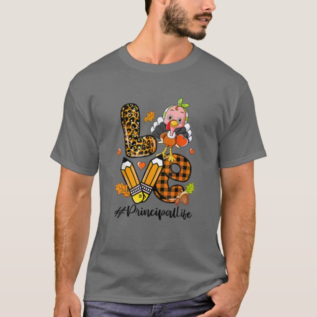 Love Principal Leopard Pumpkin Turkey Fall Thanksg T Shirt (Framsida)